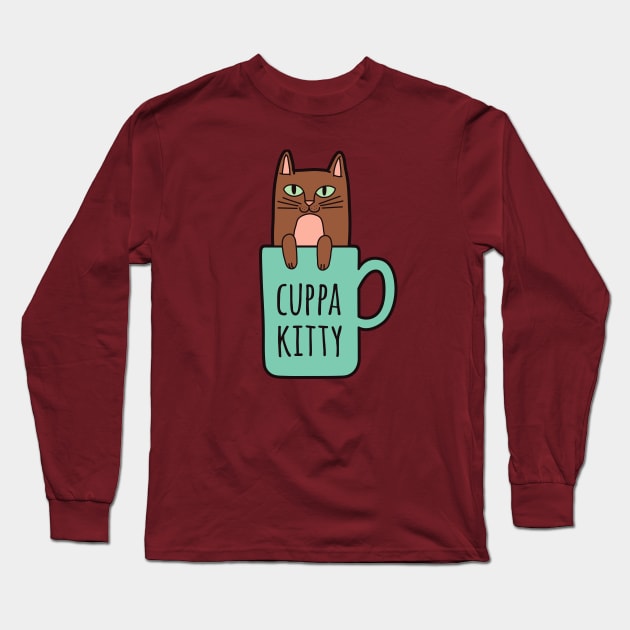 Cuppa Kitty Long Sleeve T-Shirt by pinkowlet